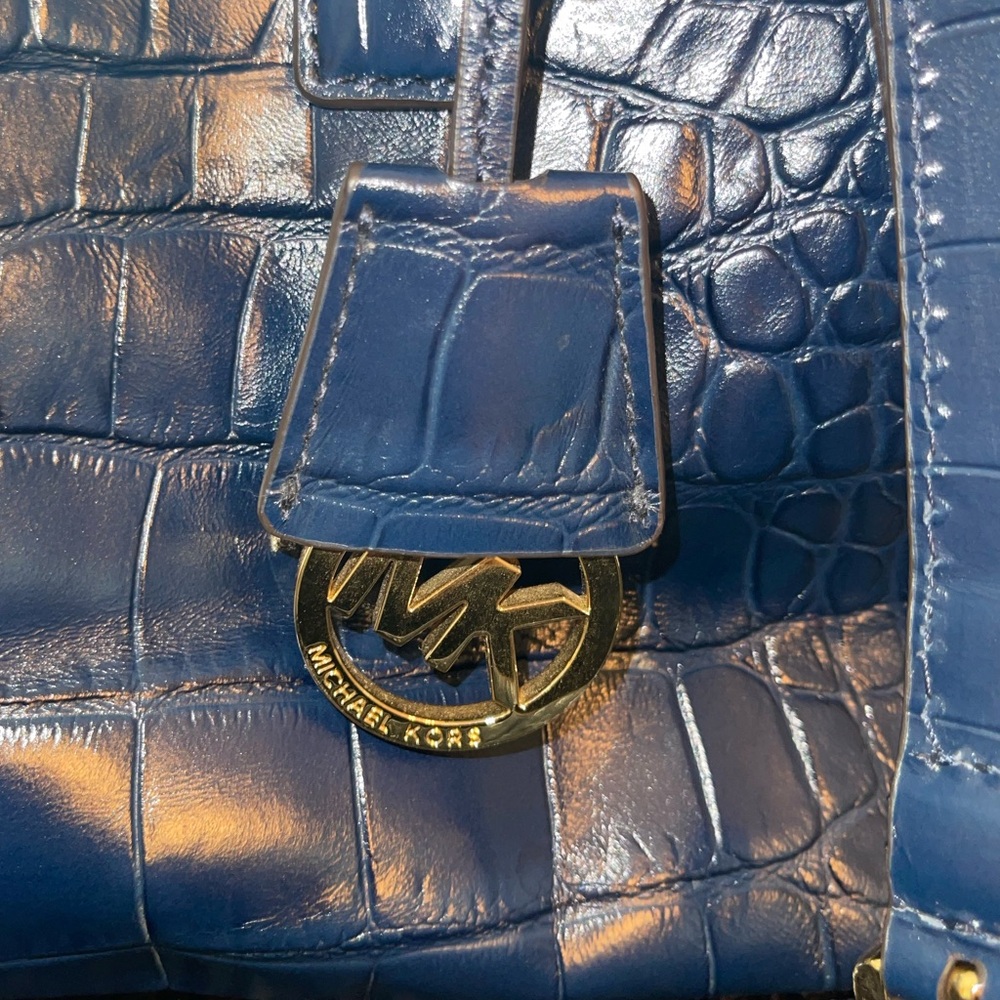 Michael Kors‎ Dillon Embossed Crocodile Blue Leather Satchel - Picture 2 of 11